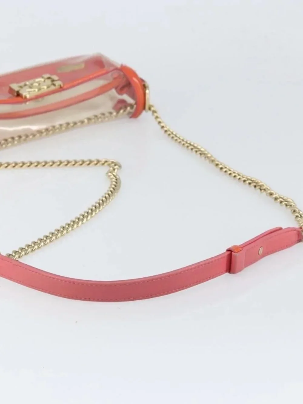 CHANEL Chain Shoulder Bag Vinyl Clear Gold CC Auth BA9792
